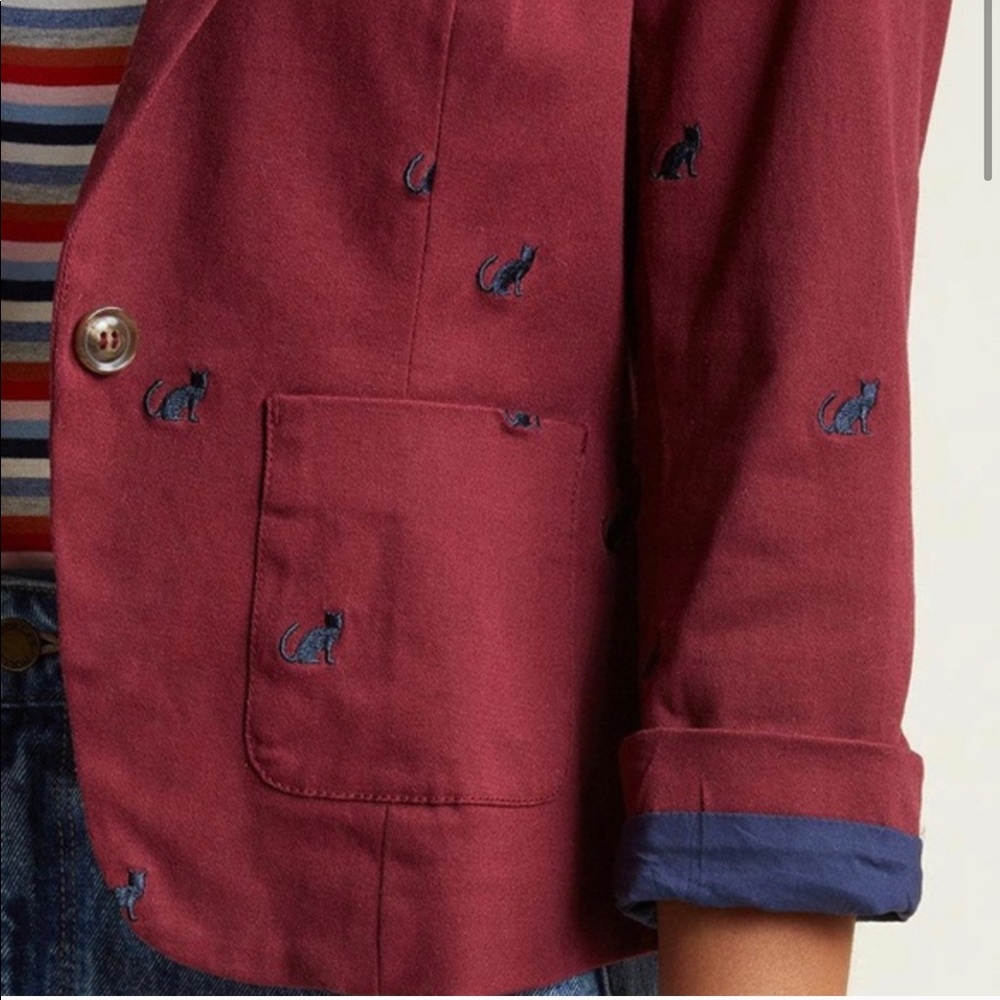 Maroon Modcloth blazer Sz S navy cat print 🐈‍⬛